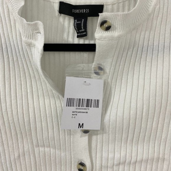 White Short Sleeve Cardigan with accent buttons - Picture 2 of 3